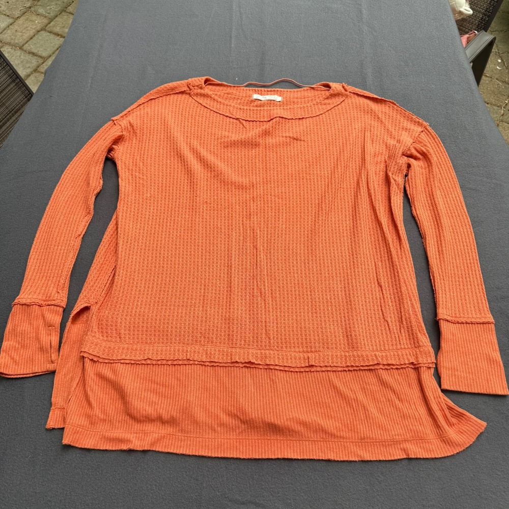 We The Free Free People Orange Waffle Knit Tunic Top Thumbhole Small Boho